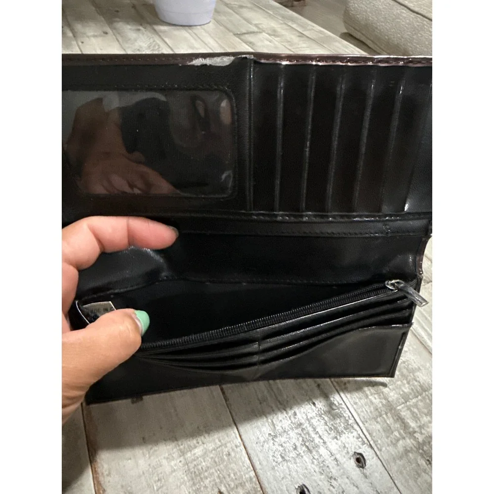 Beijo Metallic Bronze Patent Faux Leather Bifold Wallet ID Window Slim Clutch